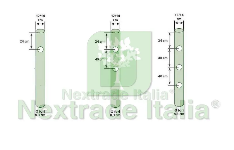 5PZ Pali in legno Ø CM 12x150 H Ø 2 fori passanti Ø 8,3 CM | SENZA PUNTA per recinzione trattati impregnati per staccionata e steccato Palo Tondo forato — Pali e paletti — rif. FERX.RETI.62.1.STOCK — foto 4
