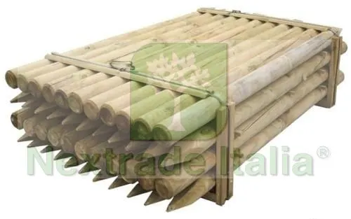 10PZ Pali in legno Ø CM 6 altezza CM 300 H tondi SENZA PUNTA trattati impregnati per recinzione per staccionata/steccato Palo Tondo — Pali e paletti — rif. FERX.RETI.4.8.STOCK — foto 2