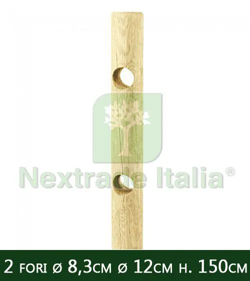 5PZ Pali in legno Ø CM 12x150 H Ø 2 fori passanti Ø 8,3 CM | SENZA PUNTA per recinzione trattati impregnati per staccionata e steccato Palo Tondo forato — Pali e paletti — rif. FERX.RETI.62.1.STOCK