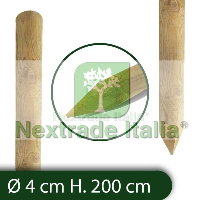 10PZ PALI IN LEGNO TONDI CON PUNTA IMPREGNATI PER RECINZIONE Ø 4X200 CM nx1 — Pali e paletti — rif. FERX.RETI.18.1.STOCK