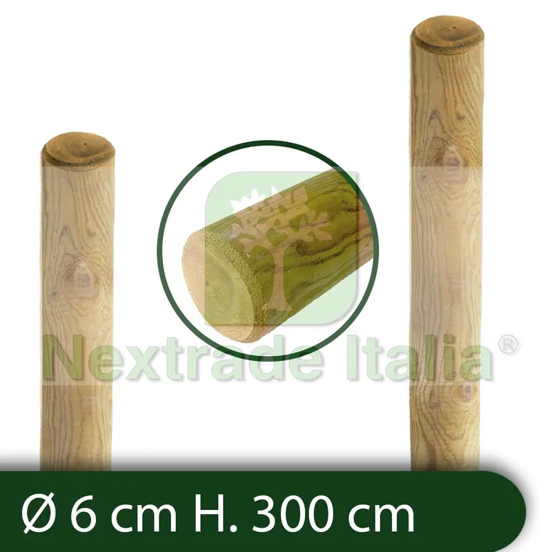 10PZ Pali in legno Ø CM 6 altezza CM 300 H tondi SENZA PUNTA trattati impregnati per recinzione per staccionata/steccato Palo Tondo — Pali e paletti — rif. FERX.RETI.4.8.STOCK