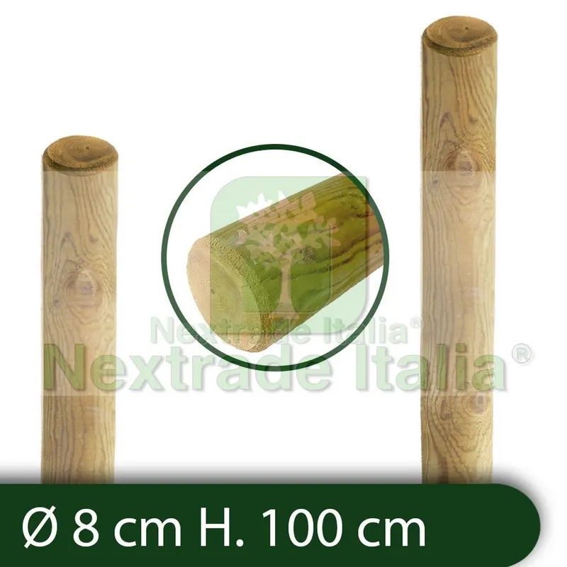 10PZ Pali in legno Ø CM 8 altezza CM 100 H tondi SENZA PUNTA trattati impregnati per recinzione staccionata/steccato Palo Tondo — Pali e paletti — rif. FERX.RETI.65.1.STOCK