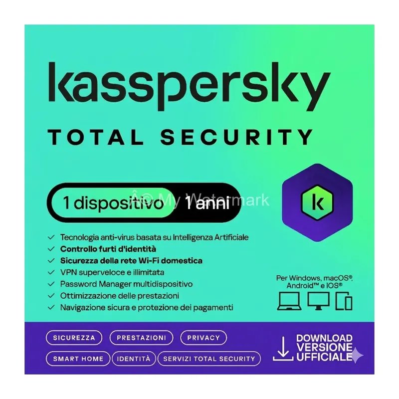 KASPERSKY TOTAL SECURITY 2025 PC / MAC / ANDROID/ IOS -1 ANNO- 1 DISPOSITI — Software e licenze — rif. kastot1.1.25 KASPERSKY TOTAL SECURITY 2025 PC / MAC / ANDROID/ IOS -1 ANNO- 1 DISPOSITI — Software e licenze — rif. kastot1.1.25