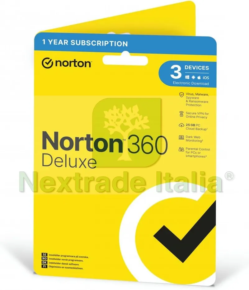 Norton 360 deluxe 2024 - PC / MAC / ANDROID / IOS-1 ANNO- 3 DISPOSITIVI — Software e licenze — rif. n360d.3 Norton 360 deluxe 2024 - PC / MAC / ANDROID / IOS-1 ANNO- 3 DISPOSITIVI — Software e licenze — rif. n360d.3