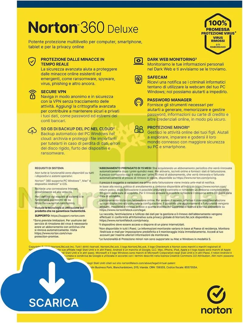 Norton 360 deluxe 2024 - PC / MAC / ANDROID / IOS-1 ANNO- 3 DISPOSITIVI — Software e licenze — rif. n360d.3 — foto 2 Norton 360 deluxe 2024 - PC / MAC / ANDROID / IOS-1 ANNO- 3 DISPOSITIVI — Software e licenze — rif. n360d.3 — foto 2
