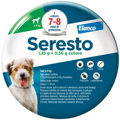 Antiparassitario Seresto Cani Elanco KG 0/8 CM 38 KG 0>8 — Protezione piante e sementi — rif. FERX.VIR1191247