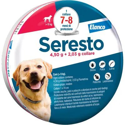 ANTIPARASSITARIO SERESTO CANI ELANCO KG 8+ CM 70 — Protezione piante e sementi — rif. FERX.VIR1191248 ANTIPARASSITARIO SERESTO CANI ELANCO KG 8+ CM 70 — Protezione piante e sementi — rif. FERX.VIR1191248