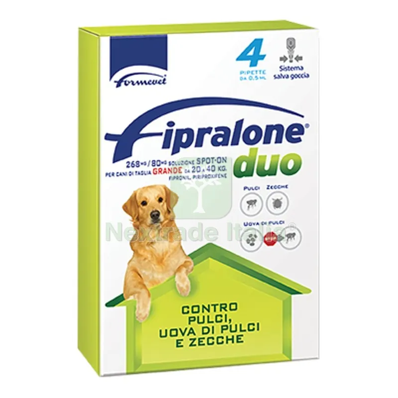 Antiparassitario Fipralone DUO Cane Formevet KG 20/40 CF=PIPETTE 4 CF=PZ 4 — Protezione piante e sementi — rif. FERX.VIR1191254