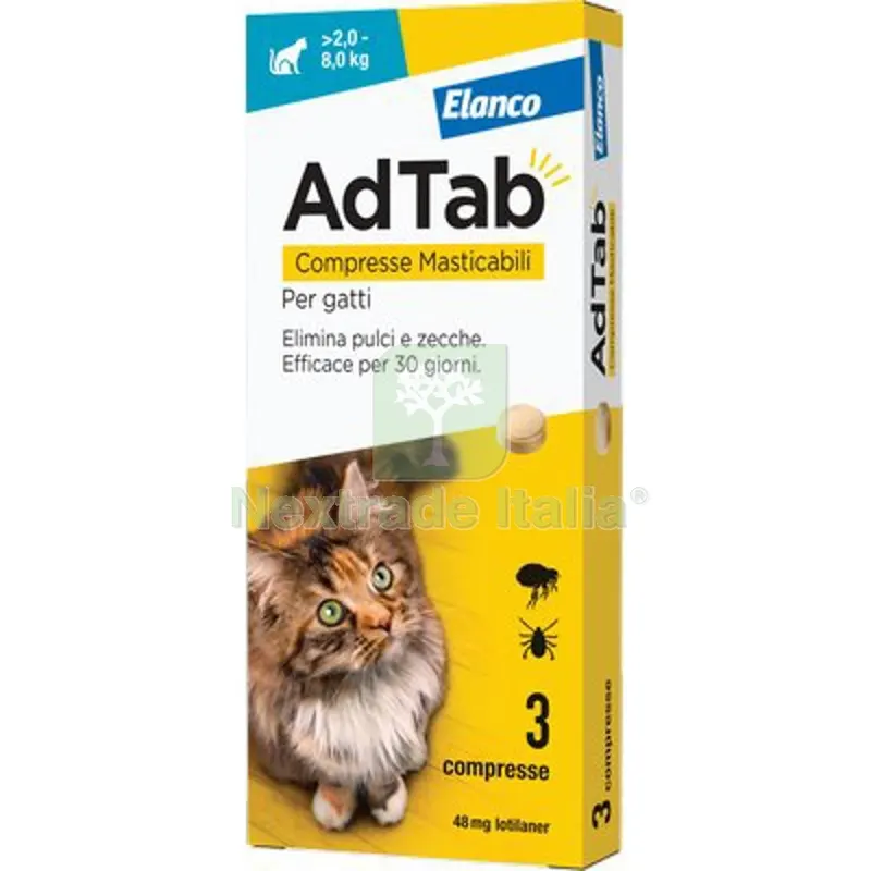 Antiparassitario Adtab Gatti Elanco KG 2/8 CF=PZ 3 KG 2>8 — Protezione piante e sementi — rif. FERX.VIR1191402