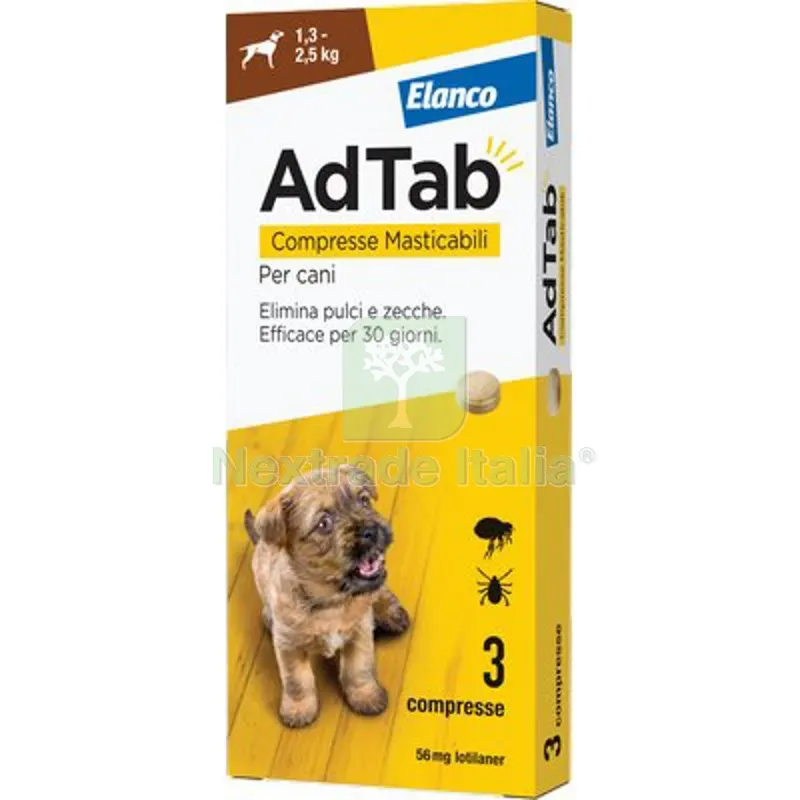 Antiparassitario Adtab Cani Elanco KG 1,3/2,5 CF=PZ 3 KG 1,3>2,5 — Protezione piante e sementi — rif. FERX.VIR1191403