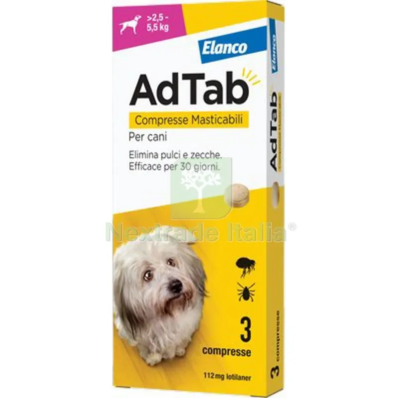 Antiparassitario Adtab Cani Elanco KG 2,5/5,5 CF=PZ 3 KG 2,5>5,5 — Protezione piante e sementi — rif. FERX.VIR1191404 Antiparassitario Adtab Cani Elanco KG 2,5/5,5 CF=PZ 3 KG 2,5>5,5 — Protezione piante e sementi — rif. FERX.VIR1191404