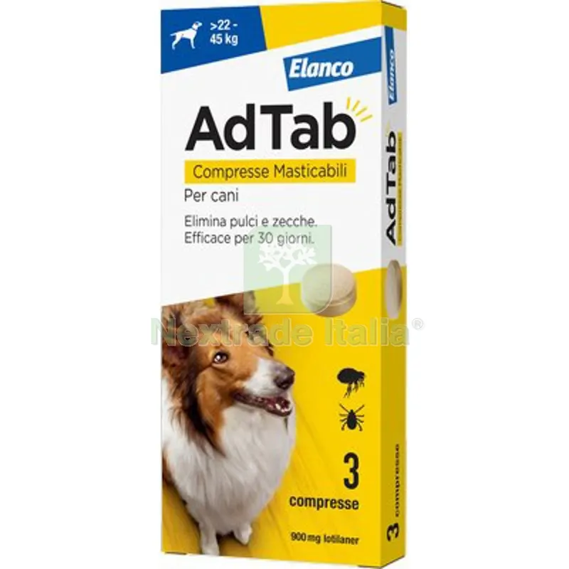 Antiparassitario Adtab Cani Elanco KG 22/45 CF=PZ 3 KG 22>45 — Protezione piante e sementi — rif. FERX.VIR1191407 Antiparassitario Adtab Cani Elanco KG 22/45 CF=PZ 3 KG 22>45 — Protezione piante e sementi — rif. FERX.VIR1191407