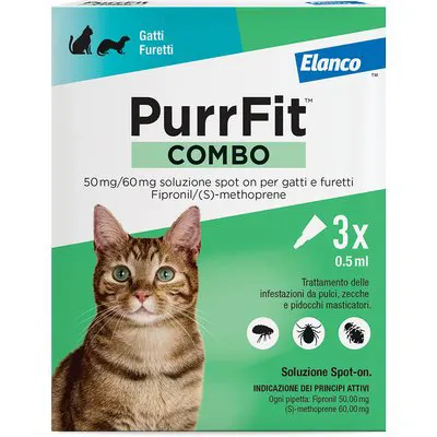 Antiparassitario Purrfit Combo Gatti Elanco KG 1+ CF=PZ 3 — Protezione piante e sementi — rif. FERX.VIR1191411