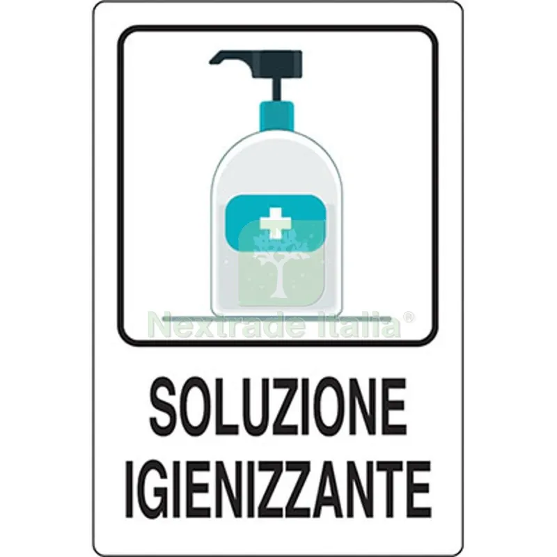 2PZ Targa Segnaletica Covid Soluzione Igienizzante Alluminio 20X30 — Utensili e segnaletica — rif. FERX.VIR1860892