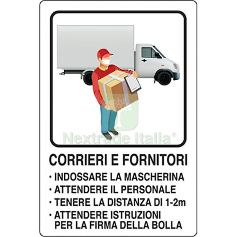 2PZ Targa Segnaletica Covid Corrieri e Fornitori Alluminio 20X30 — Utensili e segnaletica — rif. FERX.VIR1860894