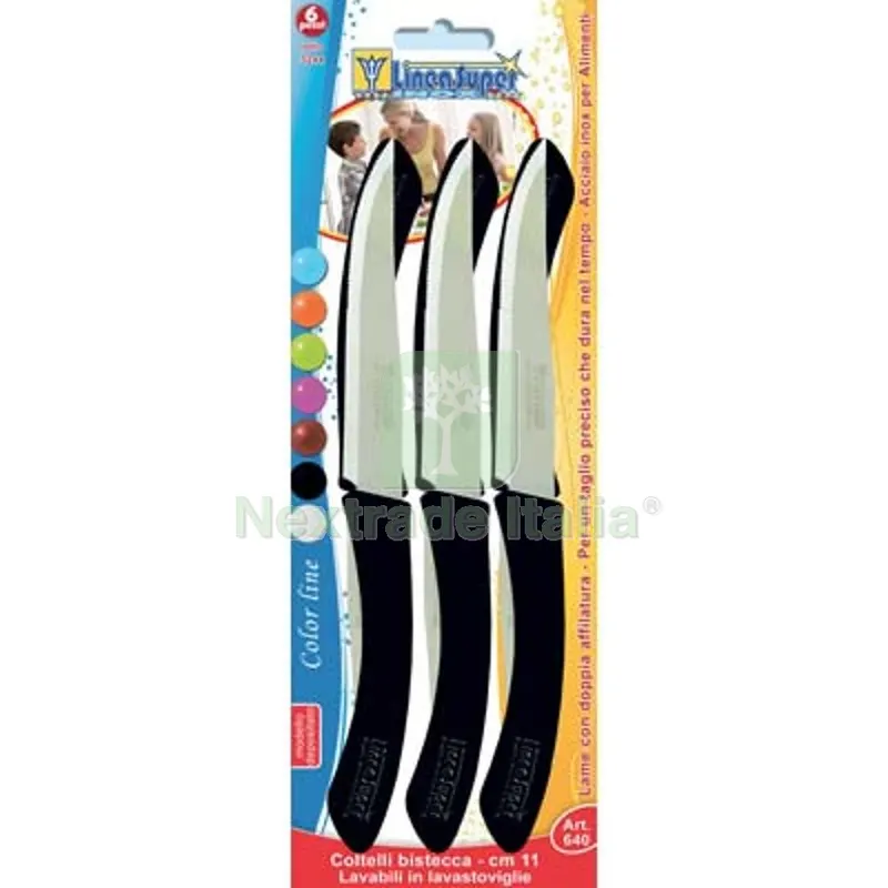 5CF Coltello Bistecca Super DE Luca Manico PLT/Inox CM 11 CF=PZ 6 Colori Assortiti — Cucina e coltelleria — rif. FERX.VIR2250104 5CF Coltello Bistecca Super DE Luca Manico PLT/Inox CM 11 CF=PZ 6 Colori Assortiti — Cucina e coltelleria — rif. FERX.VIR2250104
