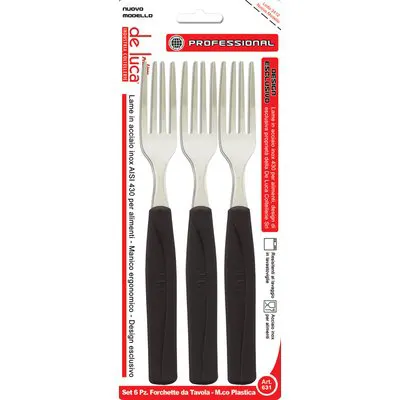2CF Forchetta Tavola Super DE Luca Manico PLT Nero/Inox CF=PZ 6 — Casalinghi e organizzazione — rif. FERX.VIR2250131 2CF Forchetta Tavola Super DE Luca Manico PLT Nero/Inox CF=PZ 6 — Casalinghi e organizzazione — rif. FERX.VIR2250131