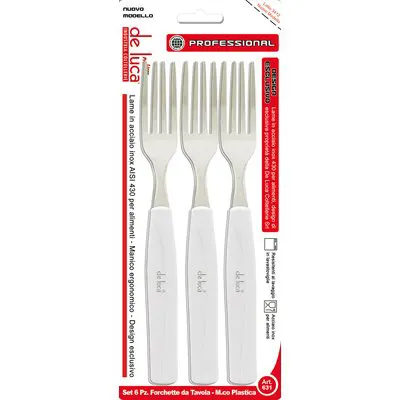 2CF Forchetta Tavola Super DE Luca Manico PLT Bianco/Inox CF=PZ 6 — Casalinghi e organizzazione — rif. FERX.VIR2250132 2CF Forchetta Tavola Super DE Luca Manico PLT Bianco/Inox CF=PZ 6 — Casalinghi e organizzazione — rif. FERX.VIR2250132