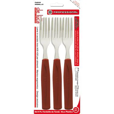 2CF FORCHETTA TAVOLA SUPER DE LUCA MANICO PLT MARRONE/INOX CF=PZ 6 — Casalinghi e organizzazione — rif. FERX.VIR2250133