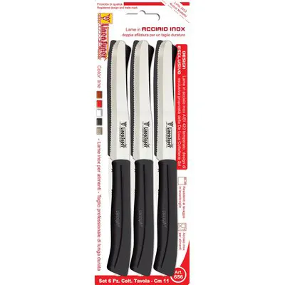 2CF Coltello Tavola Super DE Luca Manico PLT Nero/Inox CM 11 CF=PZ 6 — Cucina e coltelleria — rif. FERX.VIR2250134