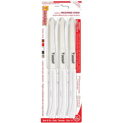 2CF COLTELLO TAVOLA SUPER DE LUCA MANICO PLT BIANCO/INOX CM 11 CF=PZ 6 — Cucina e coltelleria — rif. FERX.VIR2250135