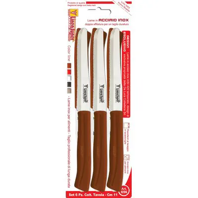 2CF Coltello Tavola Super DE Luca Manico PLT Marrone/Inox CM 11 CF=PZ 6 — Cucina e coltelleria — rif. FERX.VIR2250136 2CF Coltello Tavola Super DE Luca Manico PLT Marrone/Inox CM 11 CF=PZ 6 — Cucina e coltelleria — rif. FERX.VIR2250136