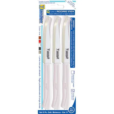 2CF COLTELLO BISTECCA SUPER DE LUCA MANICO PLT BIANCO/INOX CM 11 CF=PZ 6 — Cucina e coltelleria — rif. FERX.VIR2250146