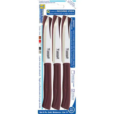 2CF Coltello Bistecca Super DE Luca Manico PLT Marrone/Inox CM 11 CF=PZ 6 — Cucina e coltelleria — rif. FERX.VIR2250147 2CF Coltello Bistecca Super DE Luca Manico PLT Marrone/Inox CM 11 CF=PZ 6 — Cucina e coltelleria — rif. FERX.VIR2250147