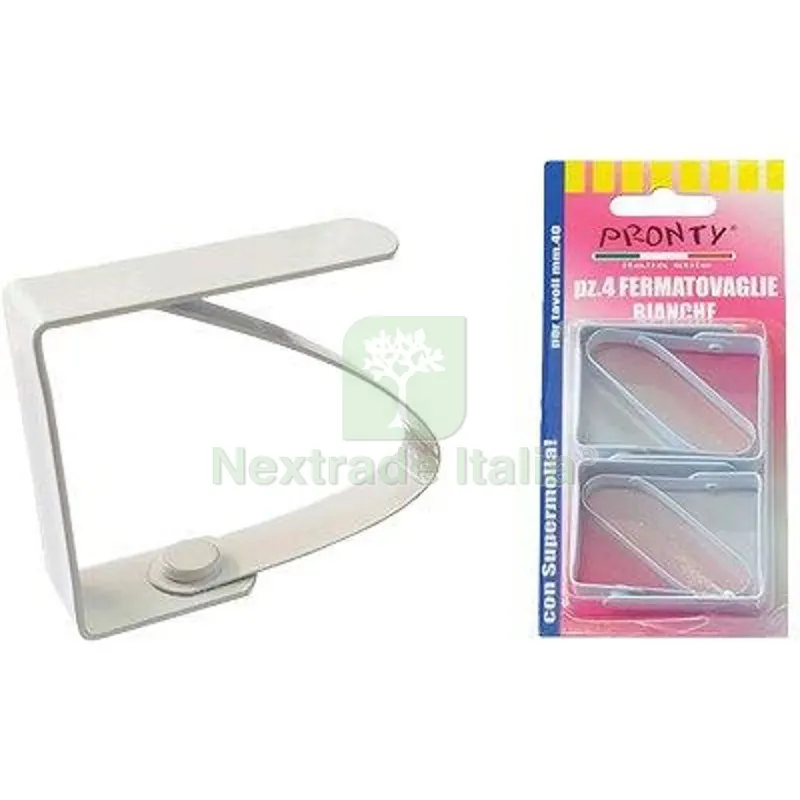 12CF Fermatovaglie a Molla Pronty Verniciato Bianco CF=PZ 4 Fin Bianca MM 40x55 — Tessili e biancheria casa — rif. FERX.VIR2335000 12CF Fermatovaglie a Molla Pronty Verniciato Bianco CF=PZ 4 Fin Bianca MM 40x55 — Tessili e biancheria casa — rif. FERX.VIR2335000