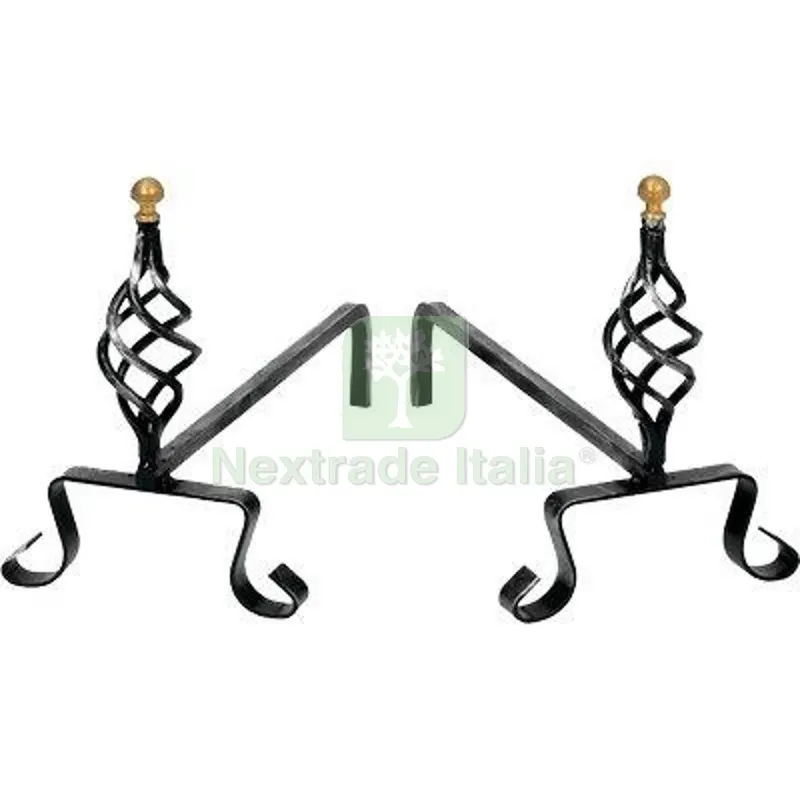 Alari Camino Pigna Ferro Battuto + Pomi Ottone CM 35 H.CM 27 CF=PZ 2 CM 35x27 — Stufe e camini — rif. FERX.VIR2430303 Alari Camino Pigna Ferro Battuto + Pomi Ottone CM 35 H.CM 27 CF=PZ 2 CM 35x27 — Stufe e camini — rif. FERX.VIR2430303