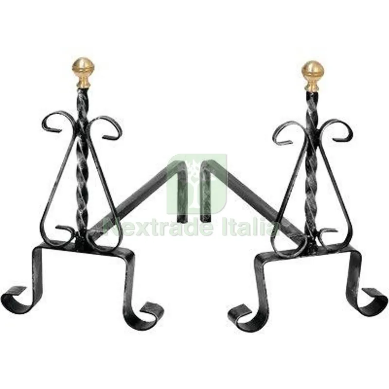 Alari Camino Tortiglione + Ricci Ferro Battuto + Pomi Ottone CM 35 H.CM 30 CF=PZ 2 CM 35x30 — Stufe e camini — rif. FERX.VIR2430321