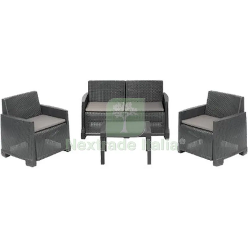 Set Rattan Iseo Progarden PP Antracite CF=PZ 4 + Cuscini Colore Antracite — Tempo libero outdoor — rif. FERX.VIR2600278
