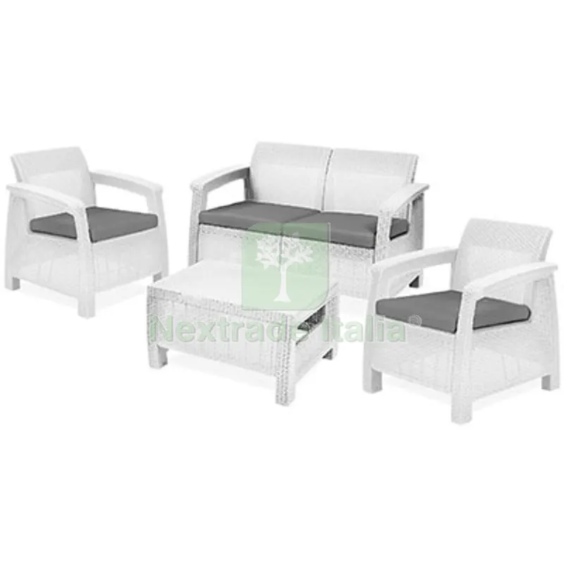 Set Rattan Corfu Lounge Keter PP Bianco CF=PZ 4 + Cuscini — Tempo libero outdoor — rif. FERX.VIR2600304 Set Rattan Corfu Lounge Keter PP Bianco CF=PZ 4 + Cuscini — Tempo libero outdoor — rif. FERX.VIR2600304