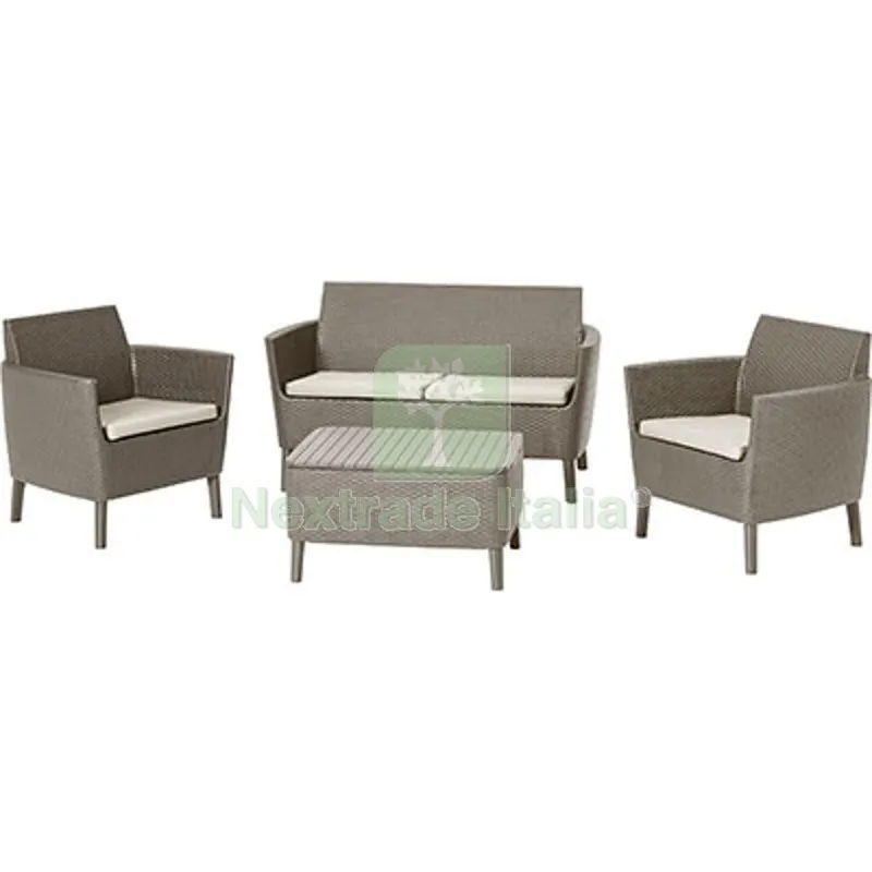 Set Rattan Salemo Lounge Keter PP Cappuccino CF=PZ 4 + Cuscini Colore Cappuccino — Tempo libero outdoor — rif. FERX.VIR2600311 Set Rattan Salemo Lounge Keter PP Cappuccino CF=PZ 4 + Cuscini Colore Cappuccino — Tempo libero outdoor — rif. FERX.VIR2600311