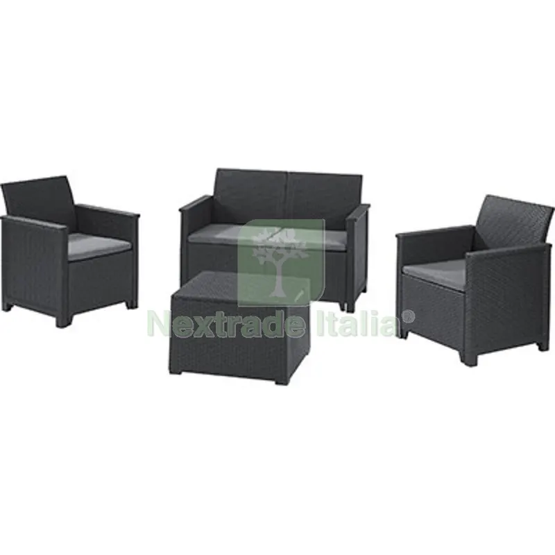 Set Rattan Emma Lounge Keter PP Graphite CF=PZ 4 + Cuscini — Tempo libero outdoor — rif. FERX.VIR2600317 Set Rattan Emma Lounge Keter PP Graphite CF=PZ 4 + Cuscini — Tempo libero outdoor — rif. FERX.VIR2600317
