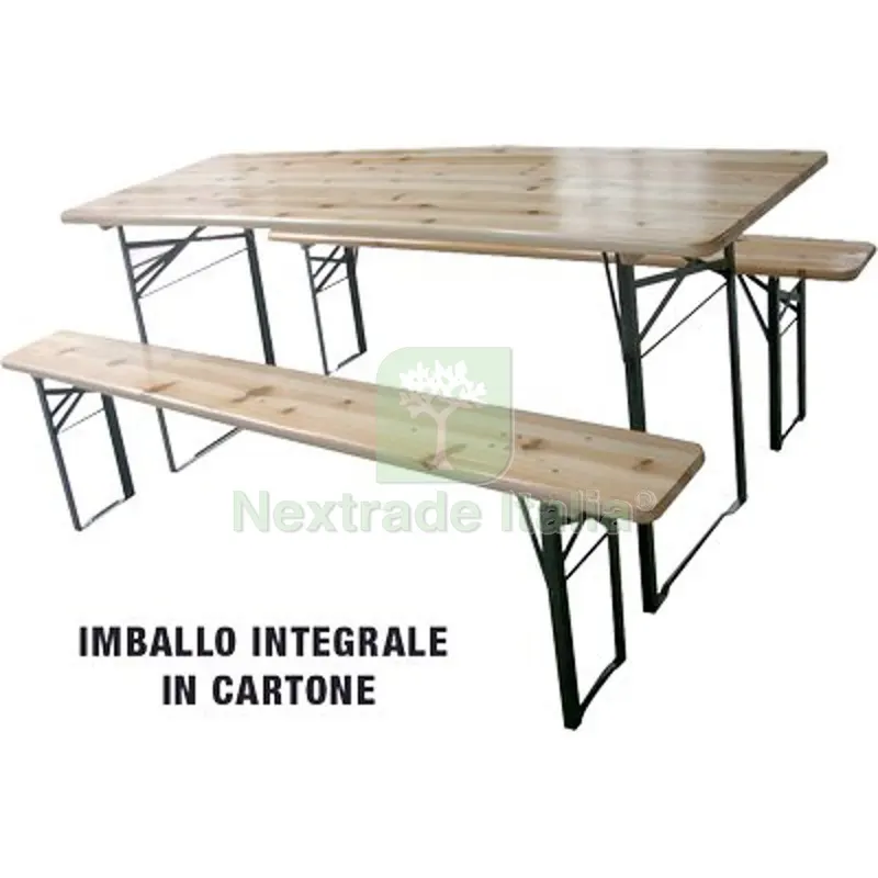 Set Tavolo + Panche Birreria 2 Gambe Domus Legno/Acciaio CM 120X60 H.CM 76 CF=PZ 3 Panca CM 120x25x46 Tavolo CM 120x60x76 — Tempo libero outdoor — rif. FERX.VIR2613091