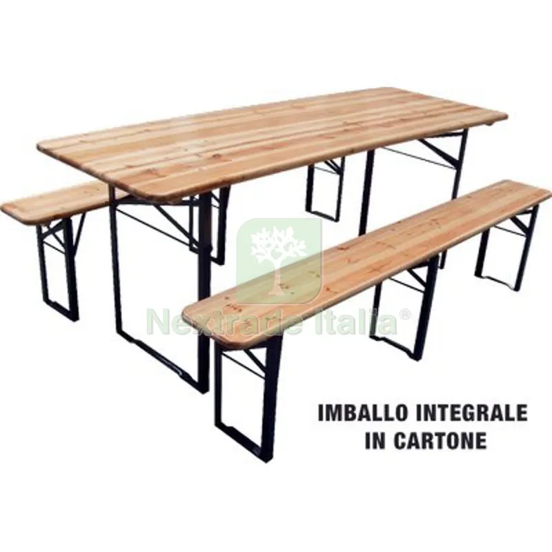 Set Tavolo + Panche Birreria 3 Gambe Domus Legno/Acciaio CM 220X80 H.CM 76 CF=PZ 3 — Tempo libero outdoor — rif. FERX.VIR2613118 Set Tavolo + Panche Birreria 3 Gambe Domus Legno/Acciaio CM 220X80 H.CM 76 CF=PZ 3 — Tempo libero outdoor — rif. FERX.VIR2613118