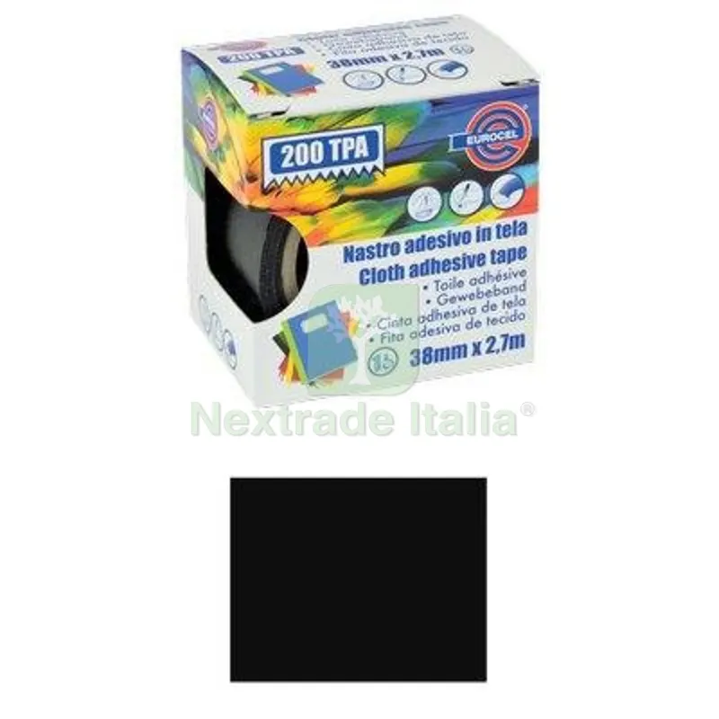 4PZ NASTRO ADESIVO TELATO 200 TPA EUROCEL NERO MM 38 ML 2,7 Colore Nero L CM 270 — Adesivi e sigillanti — rif. FERX.VIR2657823 4PZ NASTRO ADESIVO TELATO 200 TPA EUROCEL NERO MM 38 ML 2,7 Colore Nero L CM 270 — Adesivi e sigillanti — rif. FERX.VIR2657823