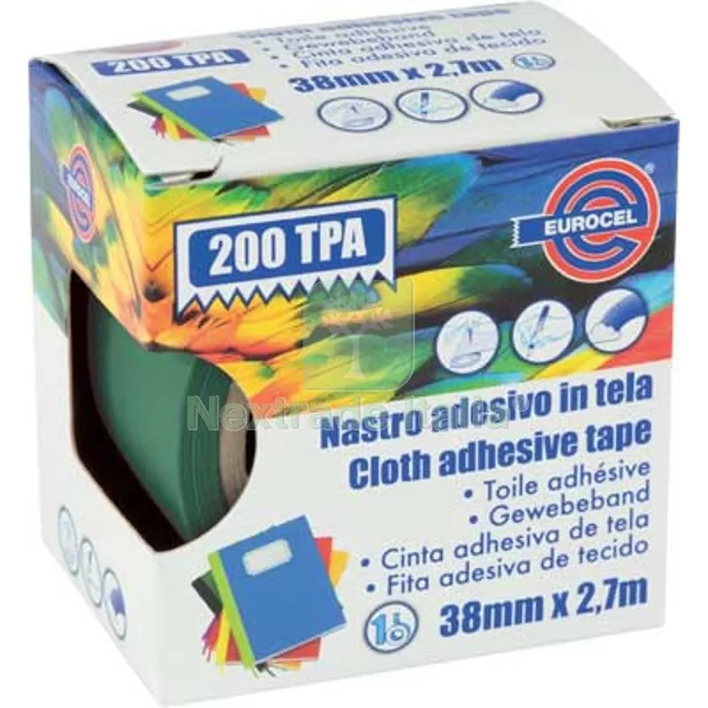 4PZ Nastro Adesivo Telato 200 TPA Eurocel Verde MM 38 ML 2,7 Colore Verde L CM 270 — Adesivi e sigillanti — rif. FERX.VIR2657897 4PZ Nastro Adesivo Telato 200 TPA Eurocel Verde MM 38 ML 2,7 Colore Verde L CM 270 — Adesivi e sigillanti — rif. FERX.VIR2657897