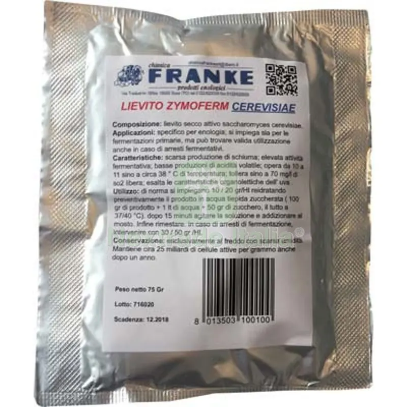 5PZ LIEVITO ENOLOGICO ZYMOFERM CEREVISIAE FRANKE GR 75 — Hobby ed enologia — rif. FERX.VIR3199877 5PZ LIEVITO ENOLOGICO ZYMOFERM CEREVISIAE FRANKE GR 75 — Hobby ed enologia — rif. FERX.VIR3199877