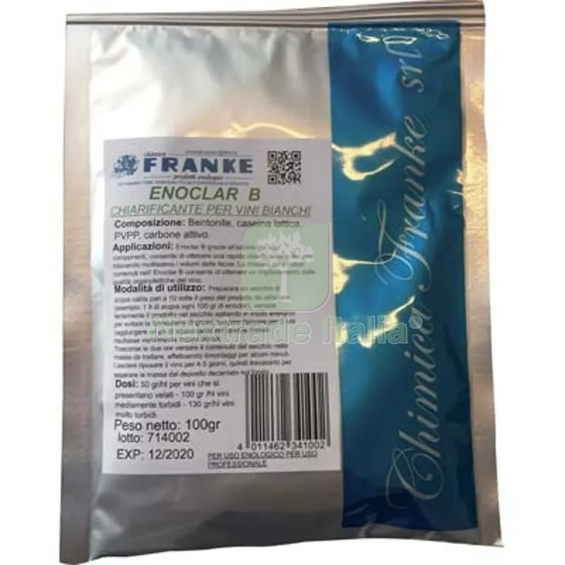5PZ Chiarificante Enologico Enoclar B Franke Vino Bianco GR 100 — Hobby ed enologia — rif. FERX.VIR3199879 5PZ Chiarificante Enologico Enoclar B Franke Vino Bianco GR 100 — Hobby ed enologia — rif. FERX.VIR3199879