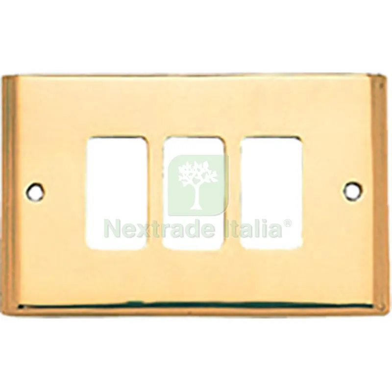 2PZ PLACCA COPRIFRUTTI COTTALI OTTONE POSTI 3 MM 125X74 MAGIC/VENUS — Interruttori e prese — rif. FERX.VIR3300302