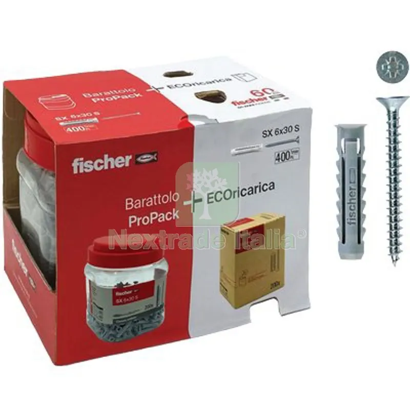 TASSELLO NYLON SX 6S PROPACK + REFILL FISCHER CF=PZ 400 MM 6x30 — Tasselli e ancoraggi — rif. FERX.VIR4352952 TASSELLO NYLON SX 6S PROPACK + REFILL FISCHER CF=PZ 400 MM 6x30 — Tasselli e ancoraggi — rif. FERX.VIR4352952