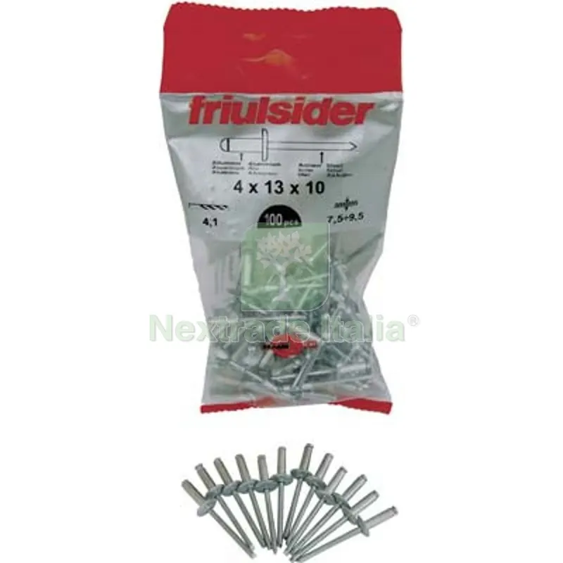 10CF RIVETTO A STRAPPO ALLUMINIO TESTA LARGA FRIULSIDER MM 4,0X16 TESTA MM 10 CF=PZ 100 — Punte, frese e dischi — rif. FERX.VIR4361816