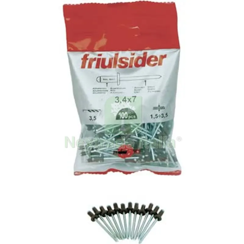 10CF RIVETTO A STRAPPO ALLUMINIO TESTA MORO FRIULSIDER MM 3,4X 9 CF=PZ 100 MM 3,4x9 — Punte, frese e dischi — rif. FERX.VIR4363319 10CF RIVETTO A STRAPPO ALLUMINIO TESTA MORO FRIULSIDER MM 3,4X 9 CF=PZ 100 MM 3,4x9 — Punte, frese e dischi — rif. FERX.VIR4363319