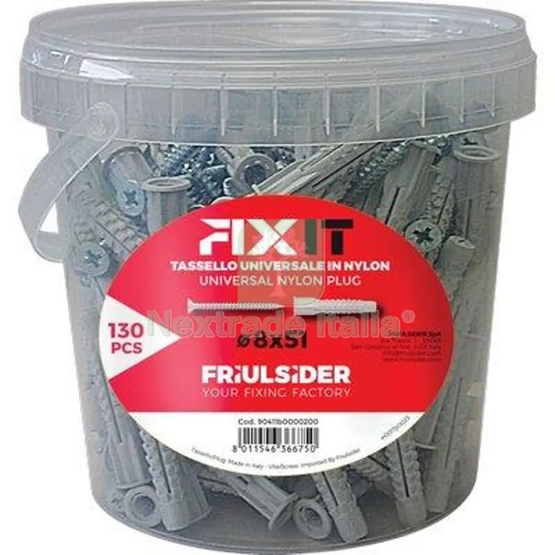 Tassello Nylon Fixit Vite TSP Promopack Friulsider MM 8X51 CF=PZ 130 — Tasselli e ancoraggi — rif. FERX.VIR4369314 Tassello Nylon Fixit Vite TSP Promopack Friulsider MM 8X51 CF=PZ 130 — Tasselli e ancoraggi — rif. FERX.VIR4369314