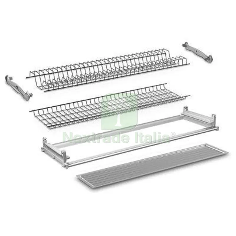 SCOLAPIATTI SCOLABICCHIERI ACCIAIO NICHELATO SUPPORTI LATERALI PLT + VASCHETTA L.CM 86 — Ferramenta per legno e mobili — rif. FERX.VIR4385447