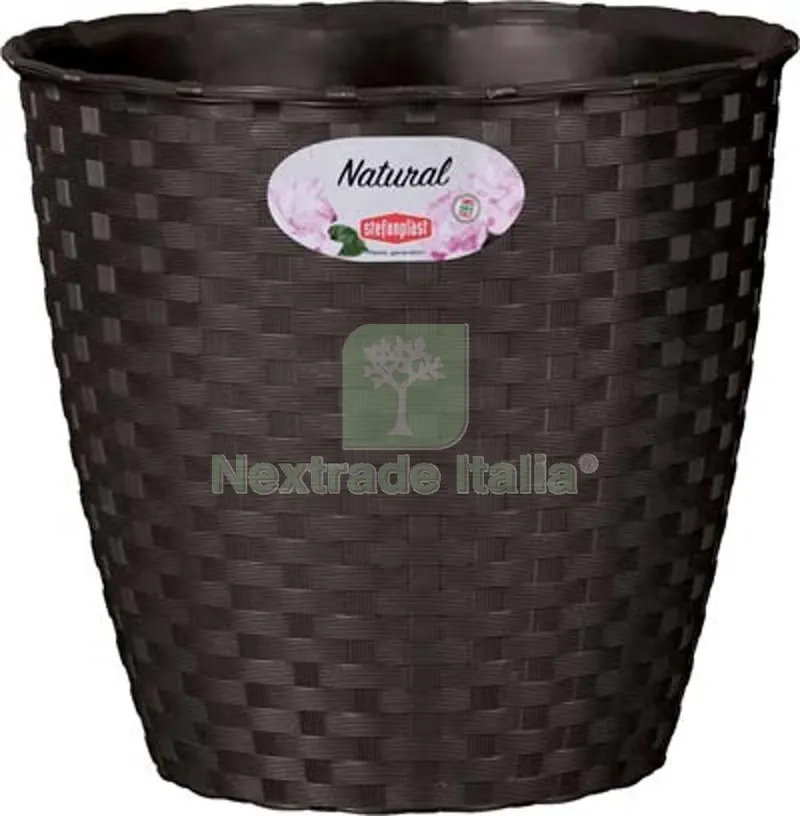 2PZ Vaso Rattan Tondo Natural Stefanplast PP Moka CM 24 H.CM 22,5 CM 24x22,2 Colore Moka — Vasi e fioriere — rif. FERX.VIR6130021