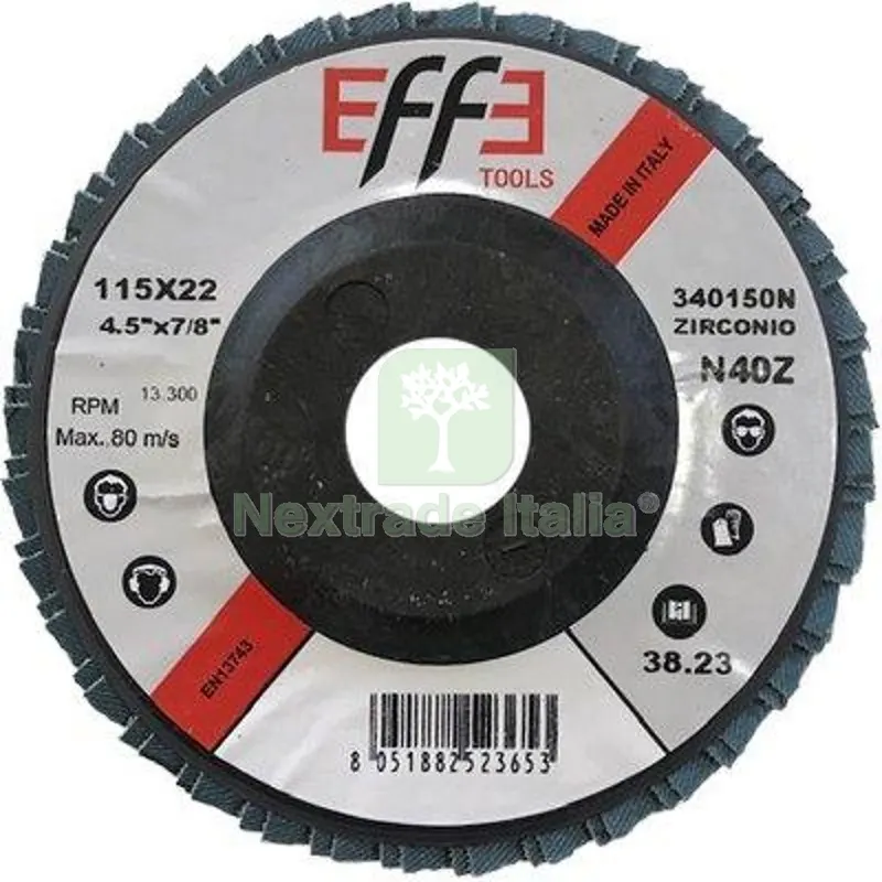10PZ DISCO LAMELLE RADIALI ZIRCONIO EFFE MM 115X22,2 GRANA 100 GR 100 — Punte, frese e dischi — rif. FERX.VIR7130804 10PZ DISCO LAMELLE RADIALI ZIRCONIO EFFE MM 115X22,2 GRANA 100 GR 100 — Punte, frese e dischi — rif. FERX.VIR7130804