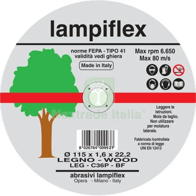 25PZ Disco Abrasivo Taglio Legno Lampiflex MM 115X22,2 H.MM 1,6 — Punte, frese e dischi — rif. FERX.VIR7132040